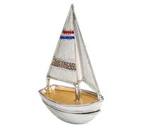 GOWENIC Decorative Nautical Enamel Box | Hand Painted Sailboat Trinket Jewelry Box with Gilded Interior for Desk (Silver)