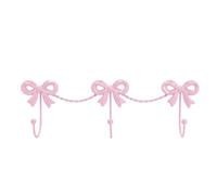 GOWENIC Decorative Wall Hooks Triple Bows Hook Metal Bow Hanger Coat Holder for Towel Bag Robe Jewelry, 14 Inch Iron Wall Mount Coat Rack with French Inspired Matte Finish for Bathroom (Pink)