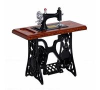 GOWENIC Handcrafted Wooden Sewing Machine for Dollhouse | 1:12 Scale Miniature Vintage Model with Scissors Cloth Room Box Decor