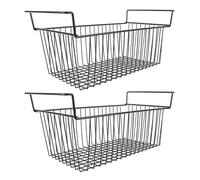 GOWENIC Metal Wire Freezer Bins 2-Pack | Stackable Chest Freezer Organizer for Fridge Cabinet, 49.5x29x27cm PE Coated Black (L49.5cm X W29cm X H27cm(9cm Handle))