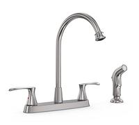 GOWIN Brushed Nickel Kitchen Faucet with Side Sprayer, Two Handle High Arc 4 Holes 8 Inch Centerset Stainless Steel Kitchen Sink Faucet with Pull Out Sprayer