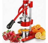 Gowintech Commercial Heavy Duty Cast Iron Hand Press Manual Orange Citrus Lemon Lime Grapefruit Pomegranate Fruit Juice Squeezer Machine with Stainless Steel Cup Red