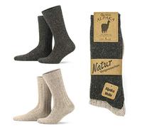 GoWith 1-2 Pairs Unisex Alpaca Wool Socks, Thermal Warm Cozy Merino Wool Socks, Heated Fuzzy Winter Boot Socks, Beige/Brown - 2 Pairs (Model:3095), Large