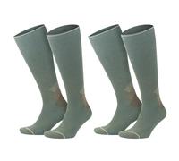 GoWith 1-2 PairsUnisex Merino Wool Compression Socks, 15-20 mmHg Thermal Travel Cushioned Knee-High Socks for Men & Women, 2 Pair, Green-Beige, Large, M 3591