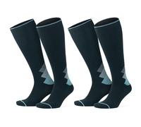 GoWith 2 Pair Unisex Merino Wool Compression Socks, 15-20 mmHg Thermal Travel Cushioned Knee-High Socks for Men & Women, Black-Turquoise, Small, Model: 3591