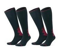 GoWith 2 Pair Unisex Merino Wool Compression Socks, 15-20 mmHg Thermal Travel Cushioned Knee-High Socks for Men & Women, Black-Red, Medium, Model: 3591
