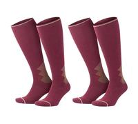 GoWith 2 Pair Unisex Merino Wool Compression Socks, 15-20 mmHg Thermal Travel Cushioned Knee-High Socks for Men & Women, Burgundy-Beige, Small, Model: 3591