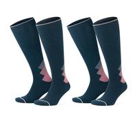 GoWith 2 Pair Unisex Merino Wool Compression Socks, 15-20 mmHg Thermal Travel Cushioned Knee-High Socks for Men & Women, Navy-Pink, Large, Model: 3591