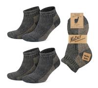 GoWith 2 Pairs Unisex Alpaca Wool Hiking Socks, Thermal Sock Full Terry-Lined Soft Ankle Socks, Warm Alpaca-Merino Blend Low-Cut Socks, Anthracite-Beige, Medium, Model: 6007