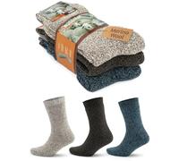 GoWith 3 Pairs Women's Norwegian Wool Thick Socks, Full Terry Boot Winter Crew, Vintage Cozy Fuzzy, Medium Model 2038, Beige,brown