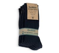 GoWith 4 Pairs Unisex Natural 97% Cotton Crew Socks, Comfy Cozy Breathable Seamless Casual Socks for Men & Women, Black, Small, Model 3012