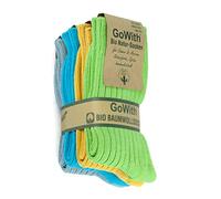 GoWith 4 Pairs Unisex Natural 97% Cotton Crew Socks, Comfy Cozy Breathable Seamless Casual Socks for Men & Women, Multicolor-1, X-Small, Model 3014