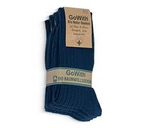 GoWith 4 Pairs Unisex Natural 97% Cotton Crew Socks, Comfy Cozy Breathable Seamless Casual Socks for Men & Women, Blue, Medium, Model 3012