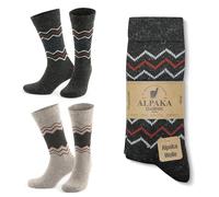 GoWith Alpaca Wool Socks for Men and Women, 2 Pairs, Thermal Socks for Hiking and Camping, Fine-Knitted, Thick, Merino Wool Boot Socks, Warm, Beige Brown Grey Dark Grey, UK Size 3-5, 6-8, 9-11