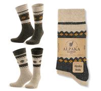 GoWith Alpaca Wool Socks for Men and Women, 2 Pairs, Thermal Socks for Hiking and Camping, Fine-Knitted, Thick, Merino Wool Boot Socks, Warm, Beige Brown Grey Dark Grey, UK Size 3-5, 6-8, 9-11