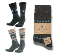 GoWith Alpaca Wool Socks for Men and Women, 2 Pairs, Thermal Socks for Hiking and Camping, Fine-Knitted, Thick, Merino Wool Boot Socks, Warm, Beige Brown Grey Dark Grey, UK Size 3-5, 6-8, 9-11