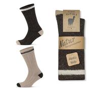 GoWith Alpaca Wool Socks for Men and Women, 2 Pairs, Thermal Socks for Hiking and Camping, Fine-Knitted, Thick, Merino Wool Boot Socks, Warm, Beige Brown Grey Dark Grey, UK Size 3-5, 6-8, 9-11