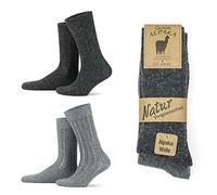GoWith Alpaca Wool Socks for Men and Women, 2 Pairs, Thermal Socks for Hiking and Camping, Fine-Knitted, Thick, Merino Wool Boot Socks, Warm, Beige Brown Grey Dark Grey, UK Size 3-5, 6-8, 9-11