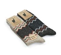 GoWith Alpaca Wool Socks for Men and Women, 2 Pairs, Thermal Socks for Hiking and Camping, Fine-Knitted, Thick, Merino Wool Boot Socks, Warm, Beige Brown Grey Dark Grey, UK Size 3-5, 6-8, 9-11