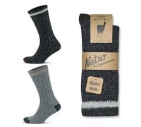 GoWith Alpaca Wool Socks for Men and Women, 2 Pairs, Thermal Socks for Hiking and Camping, Fine-Knitted, Thick, Merino Wool Boot Socks, Warm, Beige Brown Grey Dark Grey, UK Size 3-5, 6-8, 9-11