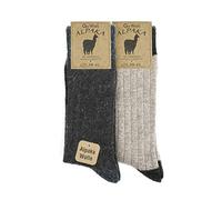 GoWith Alpaca Wool Socks for men and women, 2 pairs warm soft cosy natural wool thermal, thick boot socks walking hiking camping, grey beige brown (UK, Numeric, 3, 5, Regular, Regular, Brown/Beige)
