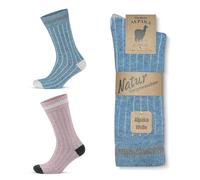 GoWith Alpaca Wool Socks for Men & Women, Alpaca-Merino Blend Warm Cozy Crew Socks, Thermal Regular-Fit Boot Socks, Pink/Blue - 2 Pairs (Model:3093), Medium