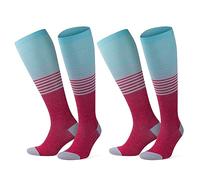 GoWith Unisex Knee High Compression Socks, 15-20 mmHg Rayon Made From Bamboo Socks, Breathable Travel Socks for Men & Women, Pink, Large, 2 Pair