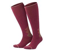 GoWith Unisex Merino Wool Compression Socks, 15-20 mmHg Thermal Travel Cushioned Knee-High Socks for Men & Women, Burgundy-Beige, 1 Pair, Small, 3591