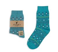 GoWith Vintage Alpaca Wool Socks for Men & Women, Thick Cozy Warm Alpaca-Merino Blend Socks, Soft Thermal Hiking Boot Socks, 1 Pair, Turquoise, Small