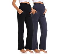 Gowjog Maternity Trousers Women's Maternity Trousers Casual Loose Wide Straight Leg Over the Belly Lounge Trousers with Pockets Pregnancy Trousers, 2 Pack Black/Navy, XL
