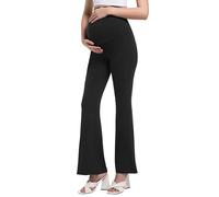 Gowjog Pregnancy Leggings Women's Maternity Flared Leggings Maternity Yoga Pants Opaque Stretchy Bootcut Over the Stomach Maternity Trousers for Work Lounge Sports Trousers, black, L