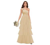 Gown for women party,One Shoulder Chiffon Bridesmaid Dresses Layered A Line Ruffle Formal Dresses for Women