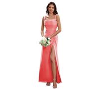 Gown for women party,Square Bridesmaid Dresses Long Chiffon Pleated A Line Formal Dresses for Women Evening Gown with Slit