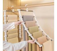 GOWODOOO Trouser Hangers,Trousers Hangers 2 Pack 6 Tiers Stainless Steel Trouser Hangers Space Saving 80% in the Wardrobe, for Apartment, Dormitory Hanging Jeans, Scarves, Towels, Ties