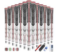 Gowolf 2024 New Cross Corded Rubber Golf Grips 13 Pack, Back Rib Improved Control Multi-compound Hybrid Golf Club Grips, with Free 15 Tapes (Red+White(Grips+Full Kits), Midsize)