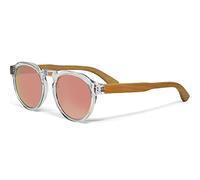 GOWOOD Panto Round Transparent Clear Women and Mens Sunglasses Polarized Mirrored Pink Lenses with Bamboo Wood Temples