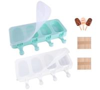 GOWTX 2Pcs Non-Stick Cakesicle Moulds, Silicone Ice Popsicle Maker, Oval Popsicle Mold, Light Green/White, 100 Wooden Sticks