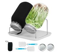 GOWTX 2Pcs Sprouting Jar Kit, 1000ml Seed Sprouter Jar, Wide Mouth Jars with Screened Sprouting Lids Holder Drip Tray Brush, Mason Jars for Growing Broccoli Alfalfa Mung Beans Microgreens