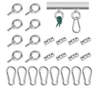 GOWTX 8Pcs Awning Rail Stoppers, 6mm M4 Lifting Eye Nut Ring Blocking, Multi-Function Awning Rails Hooks with Carabiner Clips, Stainless Steel Awning Piping Stopper for Campervan Motorhome Hammock