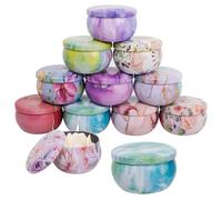 GOWTX Mixed Colours Small Candle Tins, 2.2oz Retro Metal Candle Making Jars, Unique Patterns Round Candle Cans, Mini Empty Candle Container with Lid, Bulk Wax Making Tin (Style1)