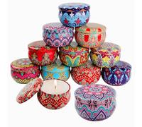 GOWTX Mixed Colours Small Candle Tins, 2.2oz Retro Metal Candle Making Jars, Unique Patterns Round Candle Cans, Mini Empty Candle Container with Lid, Bulk Wax Making Tin (Style2)