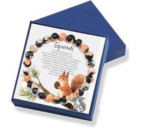 Gowvvxu Squirrel Jewelry Squirrel Bracelet with Orange Natural Imperial Jasper Beads - Ideal Squirrel Gift for Women, 5 UK, Stone, no gemstone