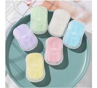Gowxs 50Pcs Blue Portable Soap Sheets, Mini Portable Travel Soap Paper Sheets Disposable Water Soluble Hand Washing Bath Scented Paper Soap Camping Soap and Shampoo for Outdoor, Camping Hiking