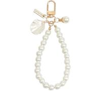 Gowxs White Mobile Lanyard, Pearl Beaded Lanyard Wrist Strap Anti Lost Charm Strap Fashion Case Keychain Wallet Decoration Pendant Phone Charms