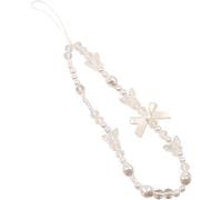 Gowxs White Mobile Phone Lanyard Universal Phone Chain Black Bow White Pearl Beaded Lanyard Wrist Strap Anti Lost Charm Strap Fashion Case Keychain Cell Pendant Accessories