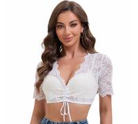 Goxozzy Dirndl Blouse Ladies, Dirndl Blouse Lace, Slim Fit And Short Sleeves For A Festive Look, White, 14