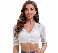 Goxozzy Dirndl Blouse Ladies, Dirndl Blouse Lace, Traditional V-Neck Top for Festivities, White, 16