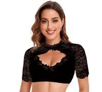 Goxozzy Dirndl Blouse Ladies,Unique Bust Neck Short Sleeve Dirndl Blouse, Black, 8