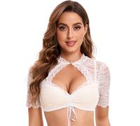 Goxozzy Dirndl Blouse,Oktoberfest Blouse,Oktoberfest Blouse Women,Women's Dirndl Blouse,Authentic and Classic Chest Cutout Oktoberfest Blouse Women.White, 14