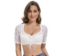 Goxozzy Women's Dirndl Blouse, Dirndl Blouse, Lace Dirndl Blouse, Spear Collar Short-Sleeved Dirndl Blouse, White, 14